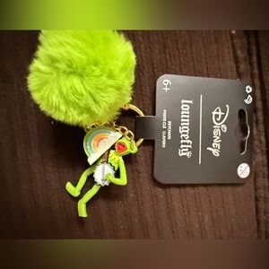 Disney Kermit Pom Pom Keychain with Rainbow Charm in Neon Green